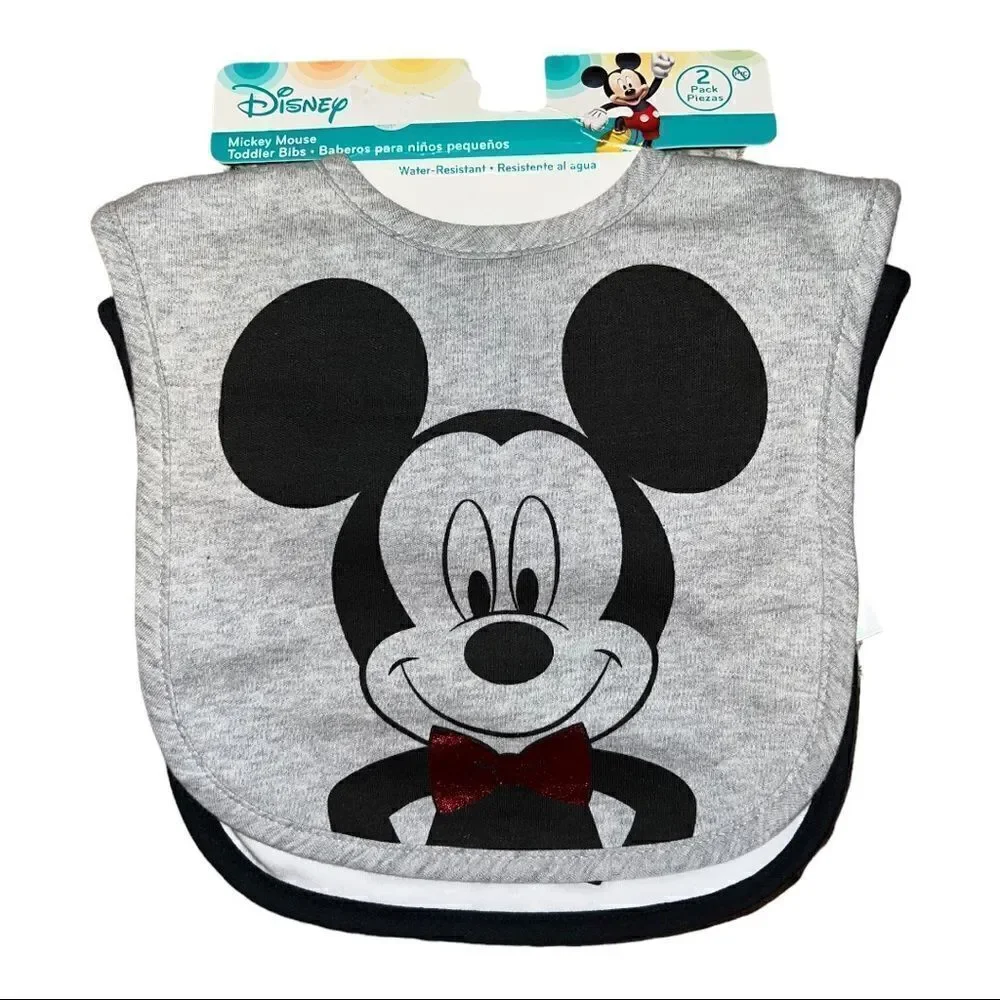 Disney Baby Set of Two Mickey Mouse Bibs 100% Cotton NWT